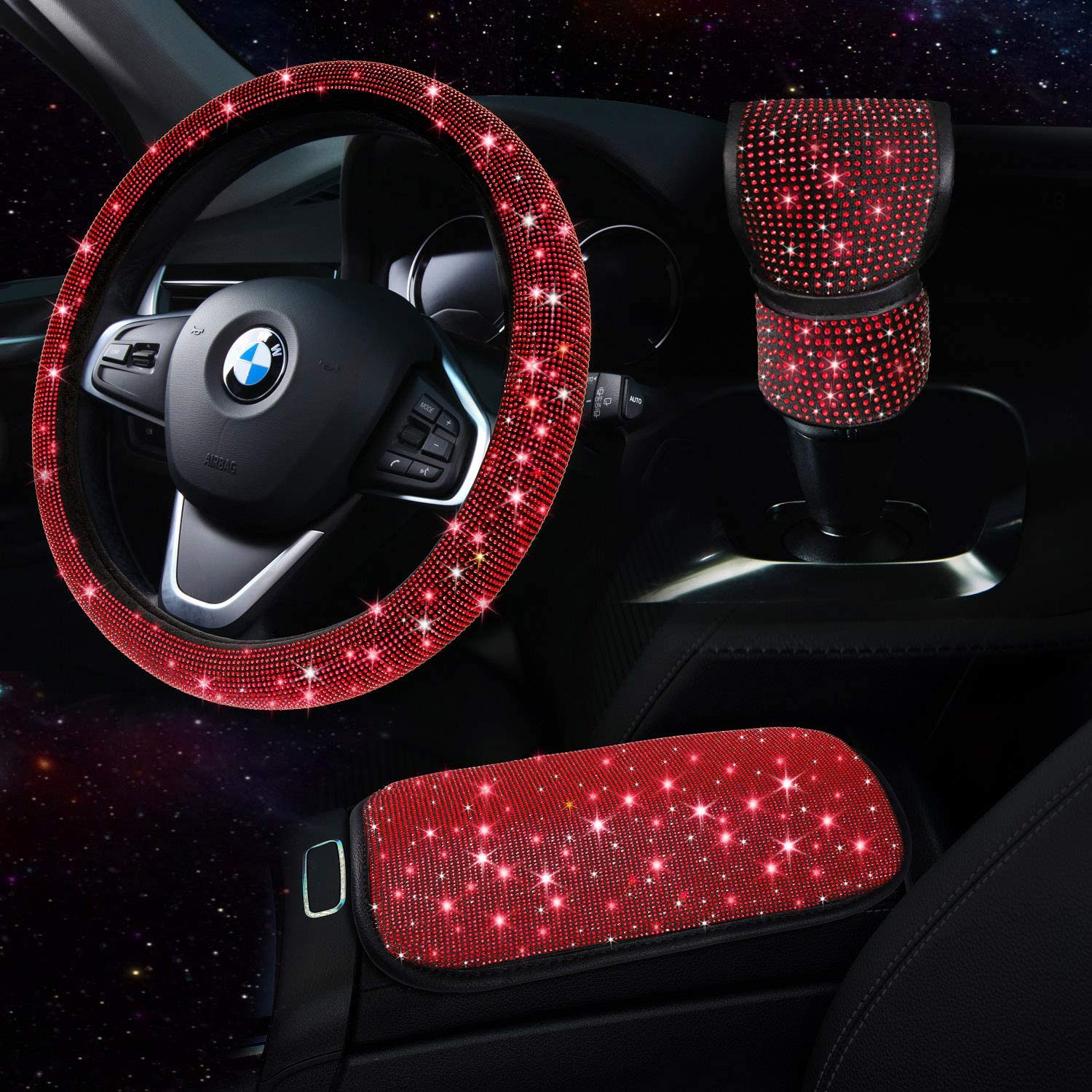 Red Bling Car Accessories Set for Women | 4.6/5 Star | Free Delivery & Refund Return -Buy On Amazon