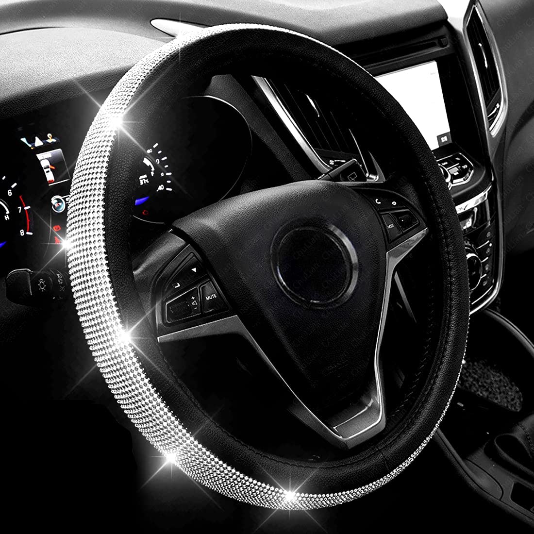 Diamond Leather Steering Wheel Cover | 4.8/5 Star |Free Delivery Full Refund Return Policy |Best Seller on Amazon