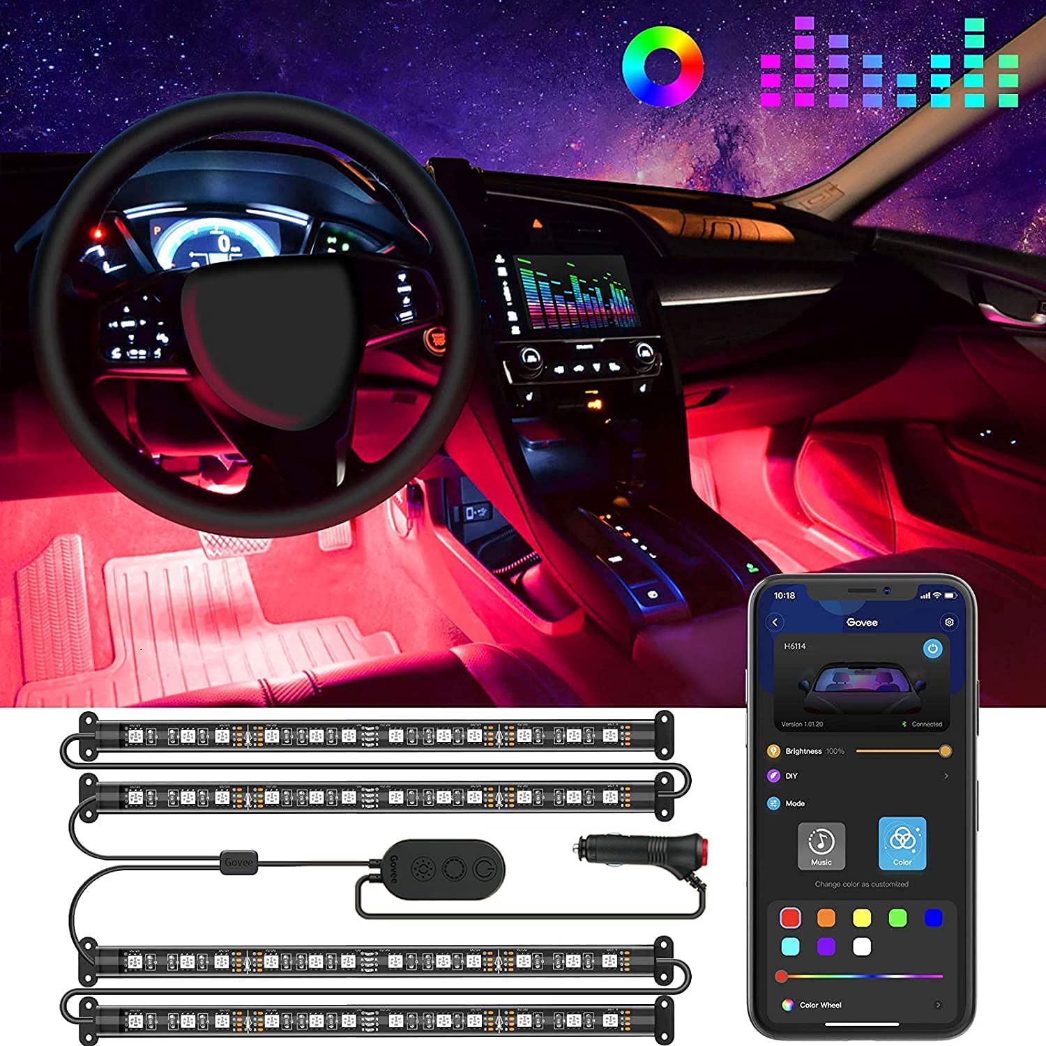 LED Car Lights with App Control - 4.4 / 5 Star | 59,778 Review $5 Coupon | Free Return -Buy on Amazon